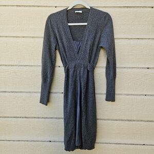 Brunello Cucinelli gray cashmere long sleeve dress with silk panels medium